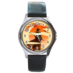 Samurai Art Ninja Katana Anime Aesthetic  Japanese Lore Style Mythology Retro Classic Warrior Round Metal Watch by Bedest