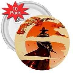 Samurai Art Ninja Katana Anime Aesthetic  Japanese Lore Style Mythology Retro Classic Warrior 3  Buttons (10 Pack)  by Bedest