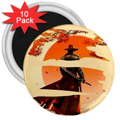 Samurai Art Ninja Katana Anime Aesthetic  Japanese Lore Style Mythology Retro Classic Warrior 3  Magnets (10 Pack)  by Bedest