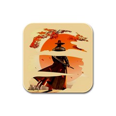 Samurai Art Ninja Katana Anime Aesthetic  Japanese Lore Style Mythology Retro Classic Warrior Rubber Square Coaster (4 Pack) by Bedest