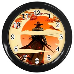 Samurai Art Ninja Katana Anime Aesthetic  Japanese Lore Style Mythology Retro Classic Warrior Wall Clock (black) by Bedest