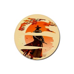 Samurai Art Ninja Katana Anime Aesthetic  Japanese Lore Style Mythology Retro Classic Warrior Rubber Round Coaster (4 Pack) by Bedest