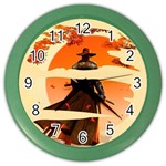 Samurai Art Ninja Katana Anime Aesthetic  Japanese Lore Style Mythology Retro Classic Warrior Color Wall Clock Front