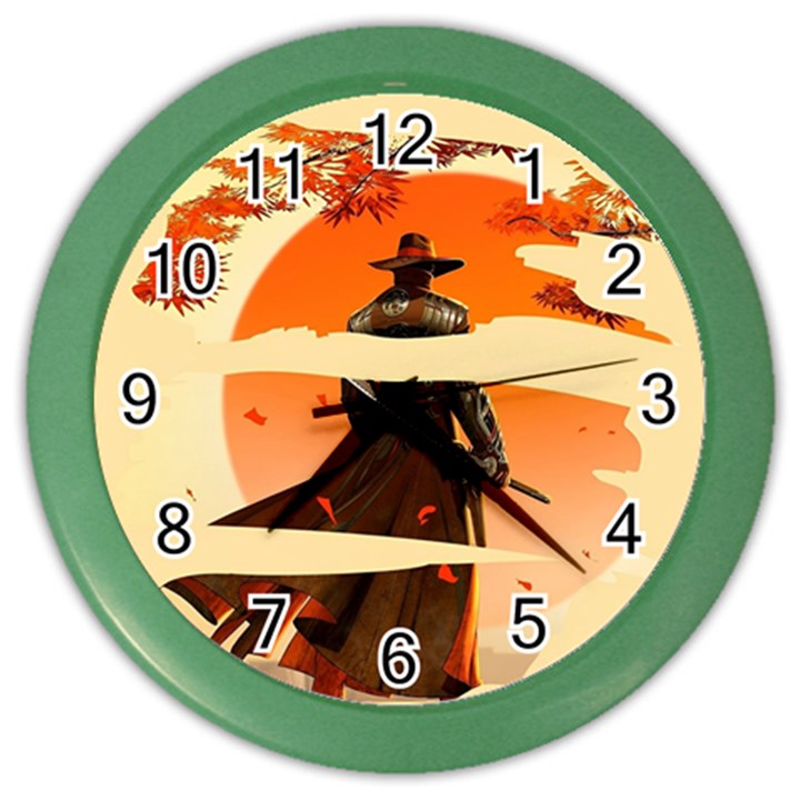 Samurai Art Ninja Katana Anime Aesthetic  Japanese Lore Style Mythology Retro Classic Warrior Color Wall Clock