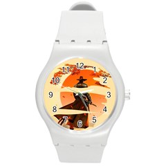 Samurai Art Ninja Katana Anime Aesthetic  Japanese Lore Style Mythology Retro Classic Warrior Round Plastic Sport Watch (m) by Bedest