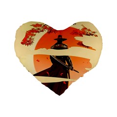 Samurai Art Ninja Katana Anime Aesthetic  Japanese Lore Style Mythology Retro Classic Warrior Standard 16  Premium Heart Shape Cushions by Bedest