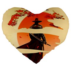 Samurai Art Ninja Katana Anime Aesthetic  Japanese Lore Style Mythology Retro Classic Warrior Large 19  Premium Heart Shape Cushions by Bedest