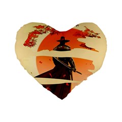 Samurai Art Ninja Katana Anime Aesthetic  Japanese Lore Style Mythology Retro Classic Warrior Standard 16  Premium Flano Heart Shape Cushions by Bedest