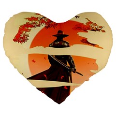 Samurai Art Ninja Katana Anime Aesthetic  Japanese Lore Style Mythology Retro Classic Warrior Large 19  Premium Flano Heart Shape Cushions by Bedest