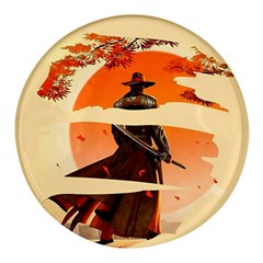 Samurai Art Ninja Katana Anime Aesthetic  Japanese Lore Style Mythology Retro Classic Warrior Round Glass Fridge Magnet (4 Pack) by Bedest