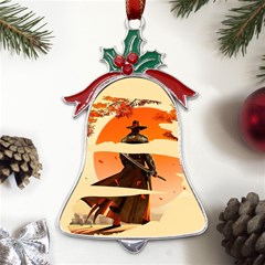 Samurai Art Ninja Katana Anime Aesthetic  Japanese Lore Style Mythology Retro Classic Warrior Metal Holly Leaf Bell Ornament by Bedest