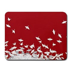 Red Sun Sea Waves Bird Japanese Art Minimalist Small Mousepad by Bedest