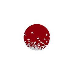 Red Sun Sea Waves Bird Japanese Art Minimalist 1  Mini Buttons