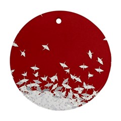 Red Sun Sea Waves Bird Japanese Art Minimalist Ornament (round) by Bedest