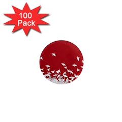 Red Sun Sea Waves Bird Japanese Art Minimalist 1  Mini Magnets (100 pack) 