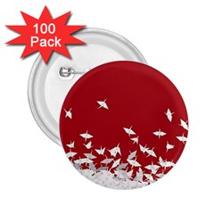 Red Sun Sea Waves Bird Japanese Art Minimalist 2.25  Buttons (100 pack) 