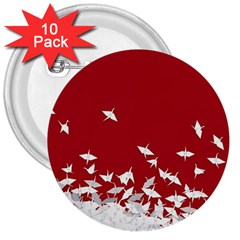 Red Sun Sea Waves Bird Japanese Art Minimalist 3  Buttons (10 pack) 