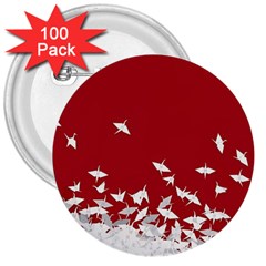 Red Sun Sea Waves Bird Japanese Art Minimalist 3  Buttons (100 pack) 