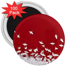 Red Sun Sea Waves Bird Japanese Art Minimalist 3  Magnets (100 pack)