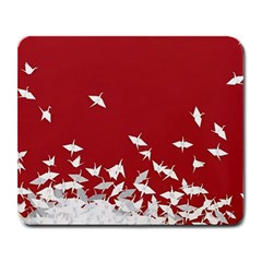 Red Sun Sea Waves Bird Japanese Art Minimalist Large Mousepad by Bedest