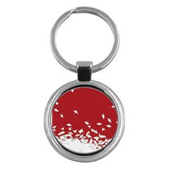 Red Sun Sea Waves Bird Japanese Art Minimalist Key Chain (round) by Bedest