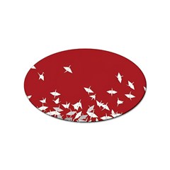 Red Sun Sea Waves Bird Japanese Art Minimalist Sticker (Oval)