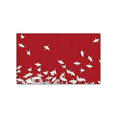 Red Sun Sea Waves Bird Japanese Art Minimalist Sticker (Rectangular)