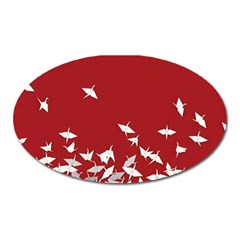 Red Sun Sea Waves Bird Japanese Art Minimalist Oval Magnet