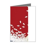 Red Sun Sea Waves Bird Japanese Art Minimalist Mini Greeting Card Left