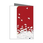 Red Sun Sea Waves Bird Japanese Art Minimalist Mini Greeting Card Right