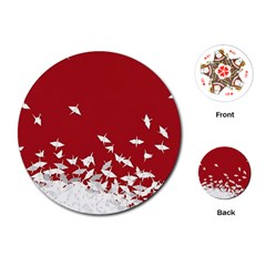 Red Sun Sea Waves Bird Japanese Art Minimalist Playing Cards Single Design (Round)