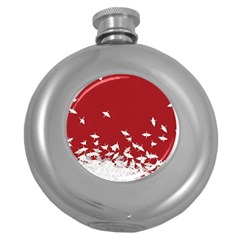 Red Sun Sea Waves Bird Japanese Art Minimalist Round Hip Flask (5 Oz) by Bedest