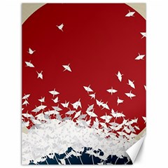 Red Sun Sea Waves Bird Japanese Art Minimalist Canvas 12  x 16 