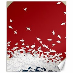 Red Sun Sea Waves Bird Japanese Art Minimalist Canvas 20  x 24 