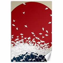 Red Sun Sea Waves Bird Japanese Art Minimalist Canvas 24  x 36 