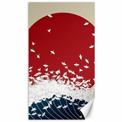 Red Sun Sea Waves Bird Japanese Art Minimalist Canvas 40  x 72 