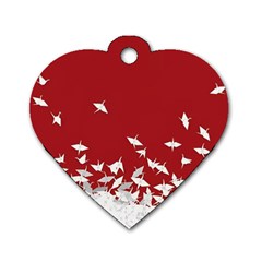 Red Sun Sea Waves Bird Japanese Art Minimalist Dog Tag Heart (two Sides) by Bedest