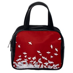 Red Sun Sea Waves Bird Japanese Art Minimalist Classic Handbag (One Side)