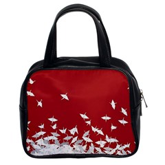 Red Sun Sea Waves Bird Japanese Art Minimalist Classic Handbag (Two Sides)