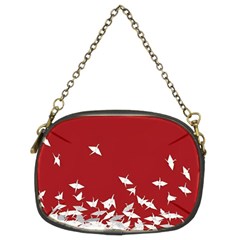 Red Sun Sea Waves Bird Japanese Art Minimalist Chain Purse (Two Sides)