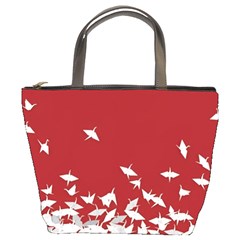 Red Sun Sea Waves Bird Japanese Art Minimalist Bucket Bag