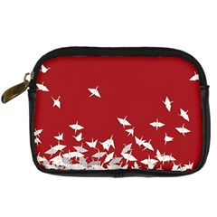 Red Sun Sea Waves Bird Japanese Art Minimalist Digital Camera Leather Case