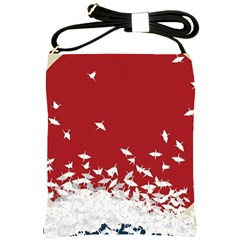 Red Sun Sea Waves Bird Japanese Art Minimalist Shoulder Sling Bag