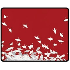 Red Sun Sea Waves Bird Japanese Art Minimalist Fleece Blanket (Medium)