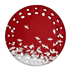 Red Sun Sea Waves Bird Japanese Art Minimalist Ornament (round Filigree) by Bedest