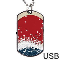 Red Sun Sea Waves Bird Japanese Art Minimalist Dog Tag Usb Flash (one Side) by Bedest