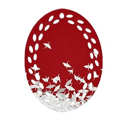 Red Sun Sea Waves Bird Japanese Art Minimalist Ornament (oval Filigree) by Bedest