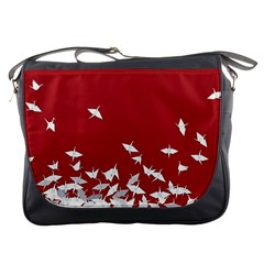 Red Sun Sea Waves Bird Japanese Art Minimalist Messenger Bag