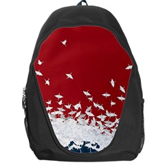 Red Sun Sea Waves Bird Japanese Art Minimalist Backpack Bag