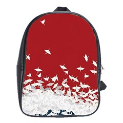 Red Sun Sea Waves Bird Japanese Art Minimalist School Bag (XL)